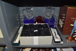 A selection of boxed and named clear cut crystal glass ware Stuart Tumblers and Rockingham large