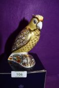 A Royal Crown Derby Paperweight Citron Cockatoo, boxed and with Gold stopper