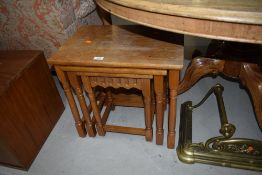 A traditional oak nest of three tables, top table approx. 51 x 35cm