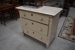 A traditional painted chest of three long drawers, width approx. 102cm