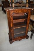 A late Victorian burr wood music or display cabinet, having satinwood inlay, dimensions approx. 66cm