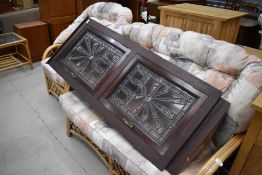 A composite corner display , having Victorian leaded glass doors with later frame and back