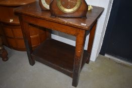 A late Victorian oak preparation or medical table heavy set with planked top and plugged joints