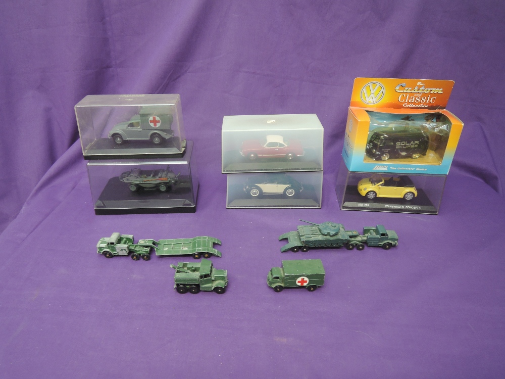 Eleven mixed diecasts including Lesney and Vitesse Military vehicles, Minichamps MG Cars etc