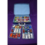 A Matchbox Carry case containing 48 Matchbox, Superfast, Hot Wheels, Corgi Junior Whizz Wheels,