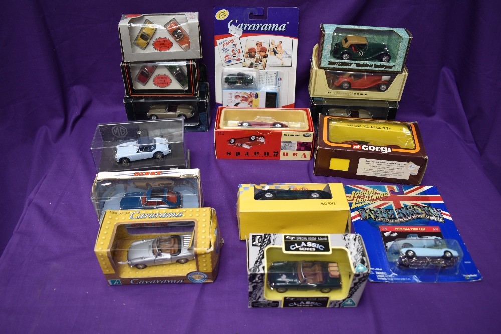 A selection of modern diecasts including Corgi 1953 MG TF, boxed 812, similar MG models by Models of