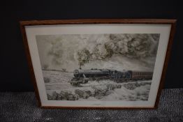 A framed limited edition print after Brian Gray, Black On White, Stanier Class 5 at Mallerstang