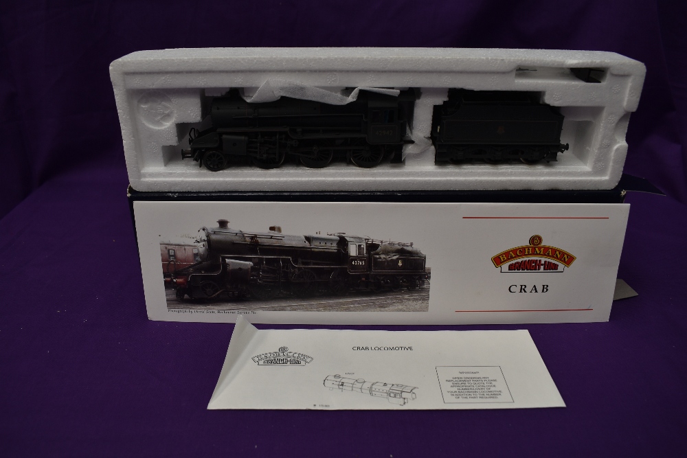 A Bachmann 00 gauge 2-6-0 Crab BR Loco & Tender 42942, weathered, boxed 32-179