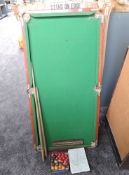 A 1960's Joe Davis table top Snooker Table, 120cm x 60cm with balls in original box with