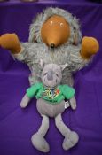 A Burbank Toys Talking Womble, pull cord missing, along with a Russ Standard Rhino soft toy