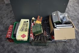 A large collection of LGB Lehmann Gross Bahn G scale track, points, accessories and control unit,
