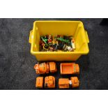 A selection of diecast and plastic vehicles and accessories including Super Toys Super Crane and