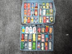 A Matchbox Carry Case containing 48 Matchbox and similar playworn diecasts