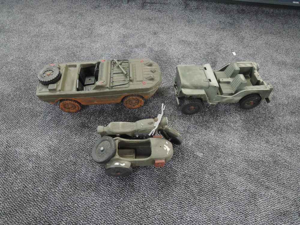 Two Cherilea Toys and plastic Action Man Vehicles, Amphibious Jeep and Motorcycle with Sidecar, a - Image 2 of 2