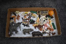 A selection of Britains and similar plastic Zoo and Farm Animals, Figures and Building