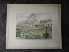 A watercolour, farmstead, 27 x 37cm, plus frame and glazed