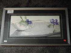 A print, still life, 26 x 62cm, plus frame and glazed