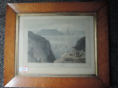 An engraving, after Will Daniell, The WormsHead in Tenby Bay, dated 1814, 23 x 30cm, plus frame