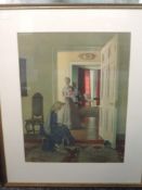 A print, after Leonard Campbell Taylor, drawing room, 55 x 42cm, plus frame and glazed, and an