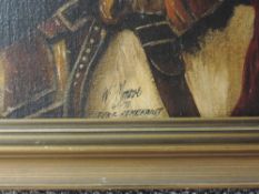 An oil painting on board, W T Monroe, Roman soldier, signed, 42 x 42cm, plus frame