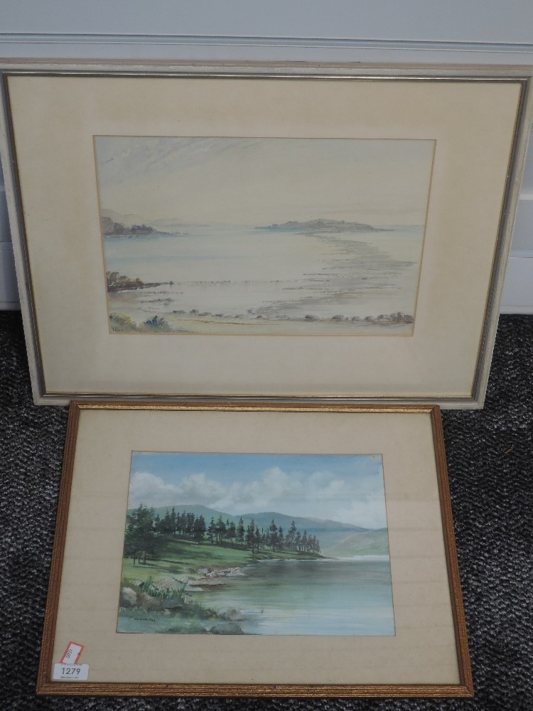 A watercolour, T Mothersall, lake landscape, signed 23 x 29cm, plus frame and glazed, and a
