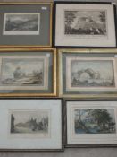 A selection of engravings, inc Edinburgh Castle, late C18th, 15 x 19cm, plus frame and