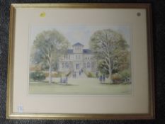 A watercolour, McDonald, school and grounds, signed, 30 x 47cm, plus frame and glazed