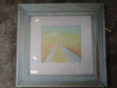 An acrylic painting, Nancy Hanson, Twilight Barra, attributed verso, 20 x 22cm, plus frame and