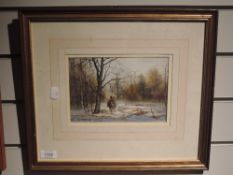 A watercolour, D Martin, Winter Ride, signed, 14 x 21cm, plus frame and glazed