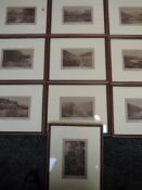 A selection of ten prints, sepia Lakeland studies, 15 x 22cm, plus frame and glazed