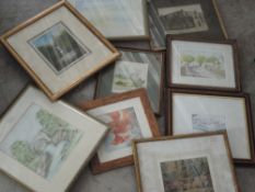 A selection of decorative pictures, inc a watercolour, Smethurst, Devil's Bridge, signed, 22 x 19cm,