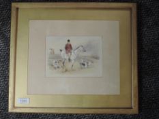 A watercolour, A W Cooper, hunting study, attributed verso and dated 1881, 12 x 17cm, plus frame and