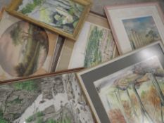 A selection of decorative pictures, inc, oil painting, Smith, rocky outcrop, signed, 36 x 24cm, plus