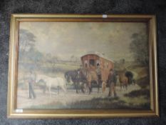 An oil painting, Wilfred Bailey, gypsy caravan trail, signed and dated 1947, 50 x 75cm, plus frame