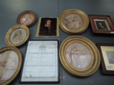A selection of prints, portrait studies, inc Duke Of Wellington, 10 x 8cm, plus frame and glazed