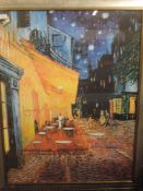 A print, after Van Gogh, Cafe Terrace, Place Du Forum, 79 x 59cm, plus frame and glazed