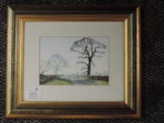 A watercolour, K W, country lane, 11 x 16cm, plus frame and glazed