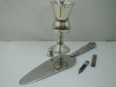 A small selection of HM silver including a thistle head style goblet of plain form, silver handled