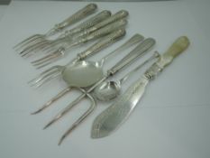 A selection of HM silver flatware including five dessert forks, fish knife having HM silver blade