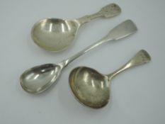 A Georgian silver caddy spoon of plain form having circular bowl and monogram to terminal, London