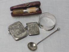 A small selection of HM silver and white metal including napkin ring of plain form, Norwegian