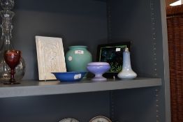 An unusual selection of ceramics including blue Moorcroft pin dish, A Royal Doulton for Mignon