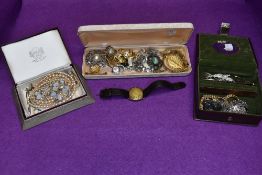 A small selection of costume jewellery including simulated pearls, brooches, wrist watches etc