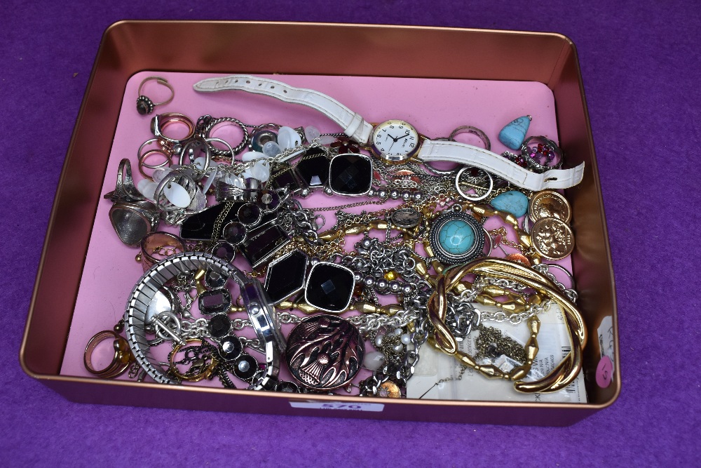 A selection of costume jewellery including wrist watches, rings, necklaces, J.Crew twist bangle etc