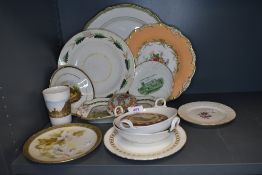 A collection of mixed vintage plates and pin dishes including KPM and similar German markings.