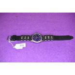 A gent's wrist watch by Emporio Armani, model no: AR-1011 having baton & Arabic numeral dial to blue