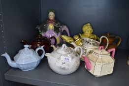 A selection of antique and later teapots various designs including Lingard Sadler and James Powell