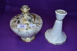 Two pieces of Royal Worcester including vase base with green back stamp and candle stick with