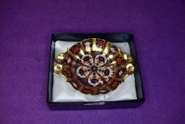A Royal Crown Derby pin or trinket dish on red back stamp with box