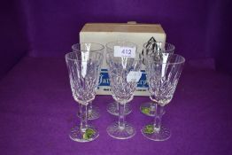 A set of six Waterford crystal glass sherry glasses in the Lismore design with box